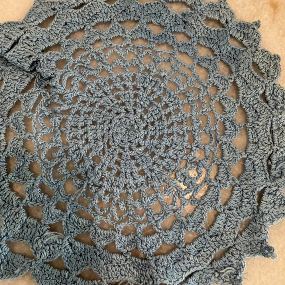 vintage hand crocheted doily Blue